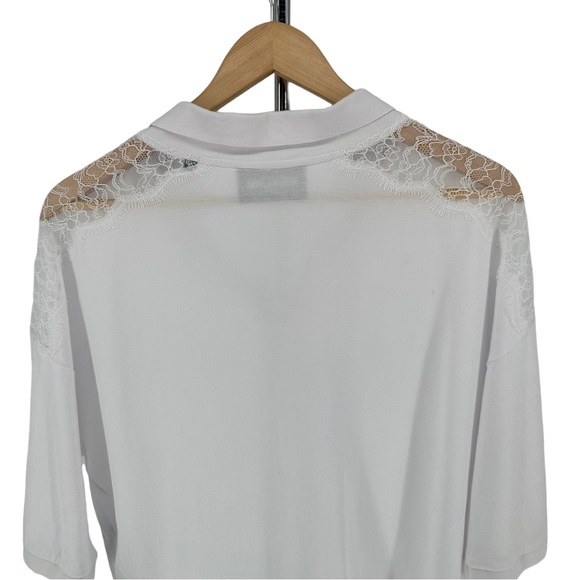 The Kooples Sport White Lace Inset Pique Polo Shirt Short Sleeve size 1/Small - Picture 5 of 12